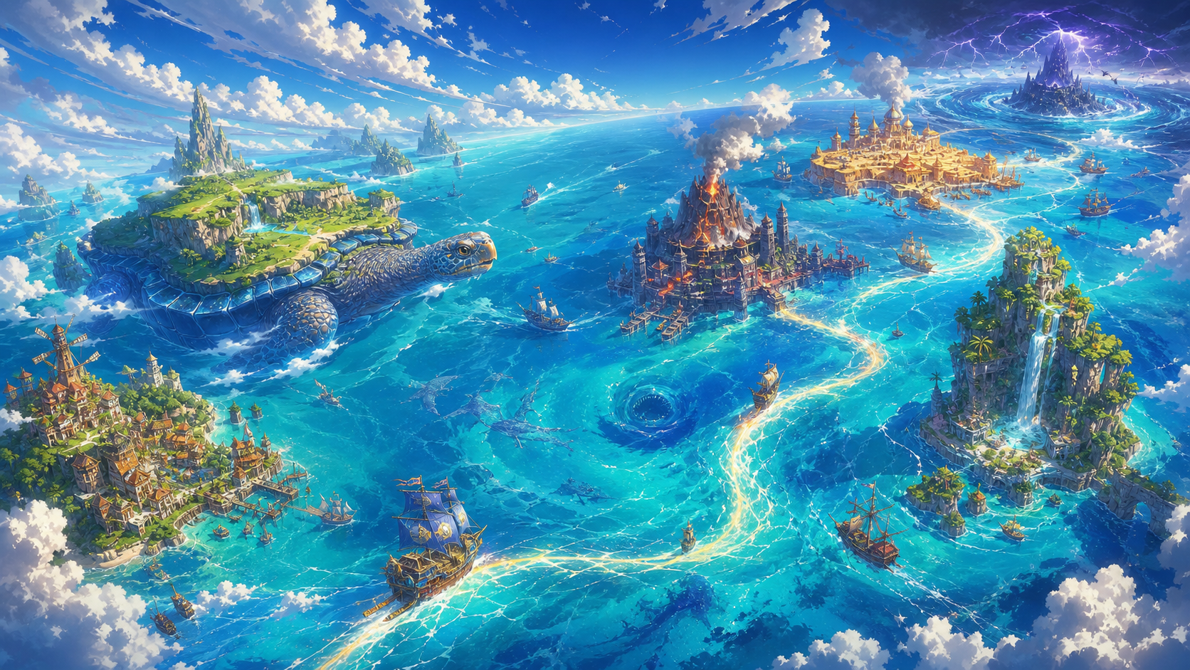 The islands and pirate routes of the Grand Ocean